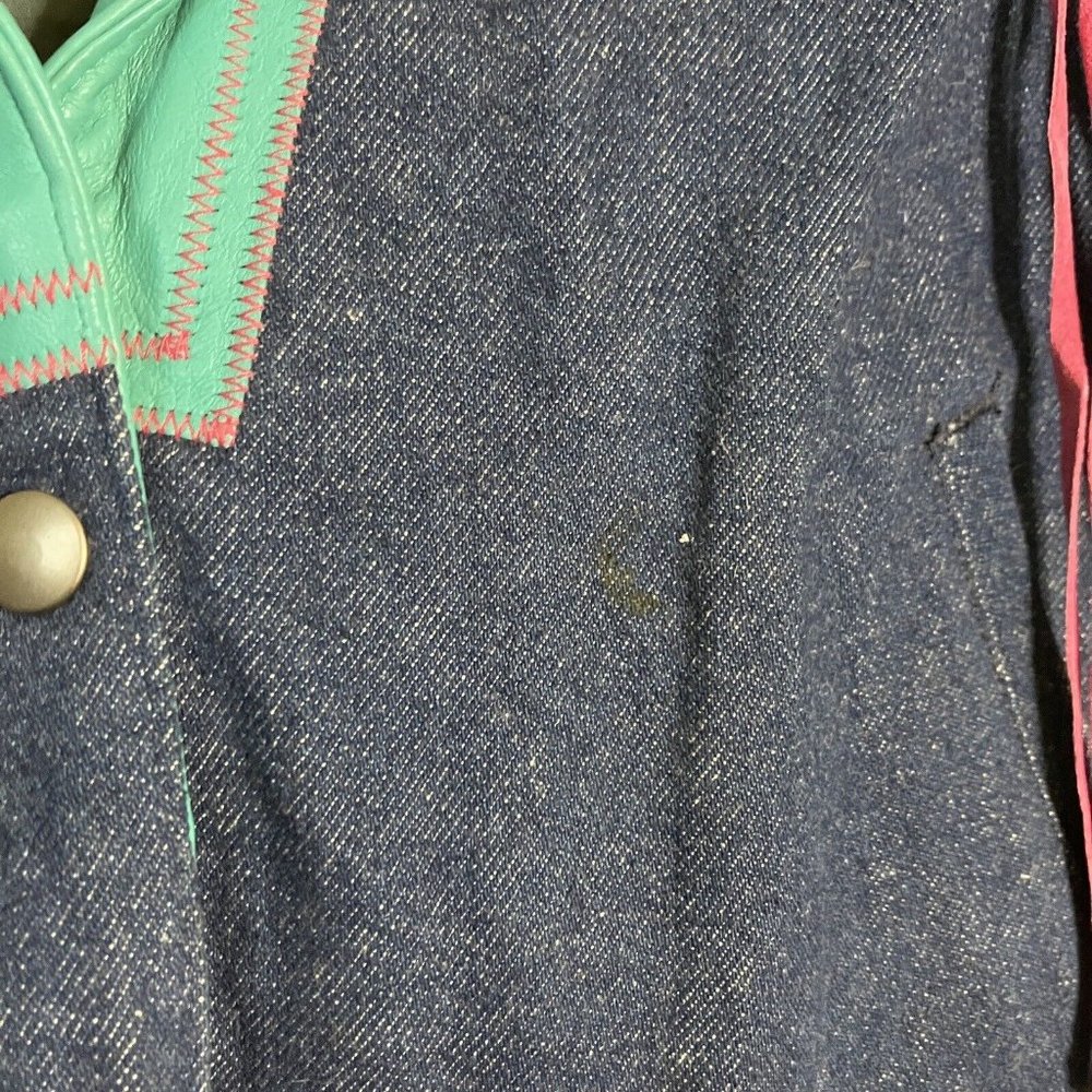 Vintage Diamond Denim & Leather Western Bright Fringe Cowboy Cowgirl Crop Jacket - Picture 11 of 11